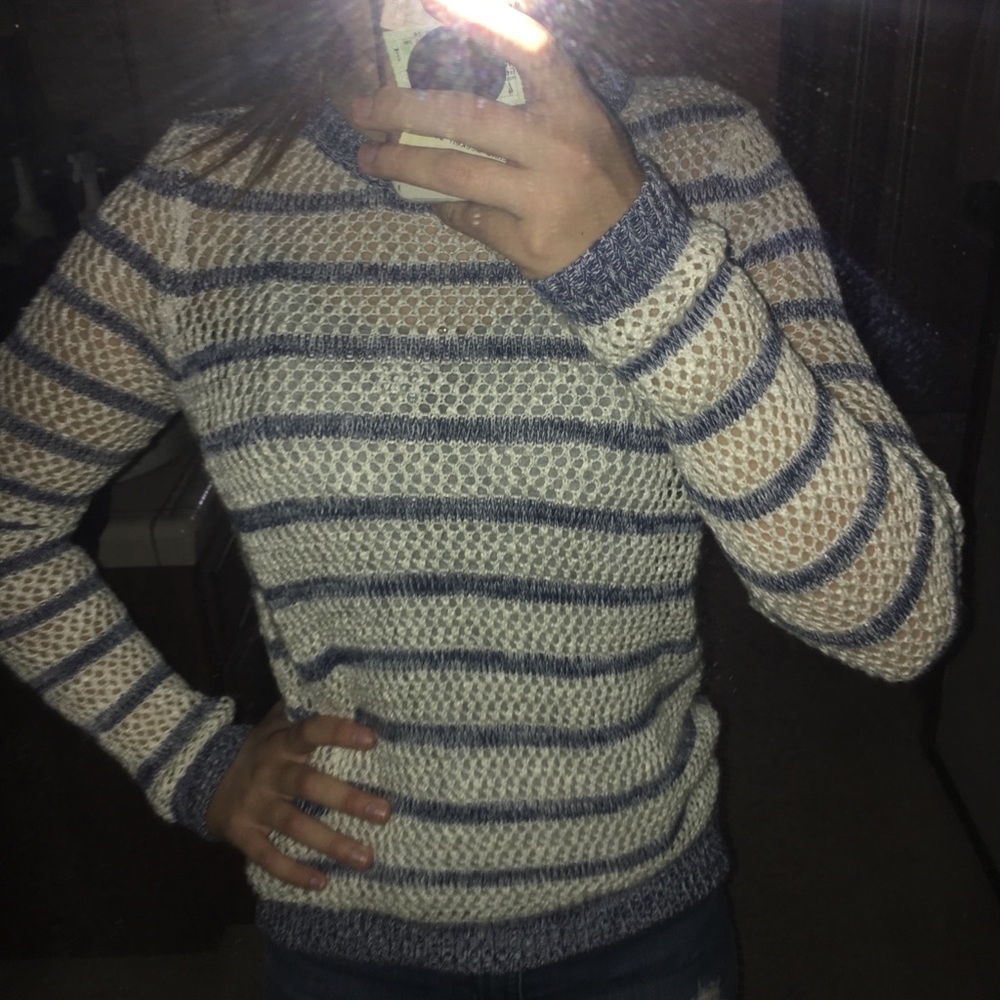 White and blue striped sweater